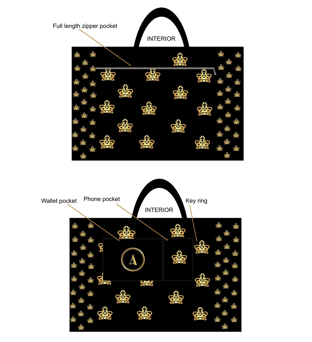 Waterproof Black beach bag with Vintage design Crown